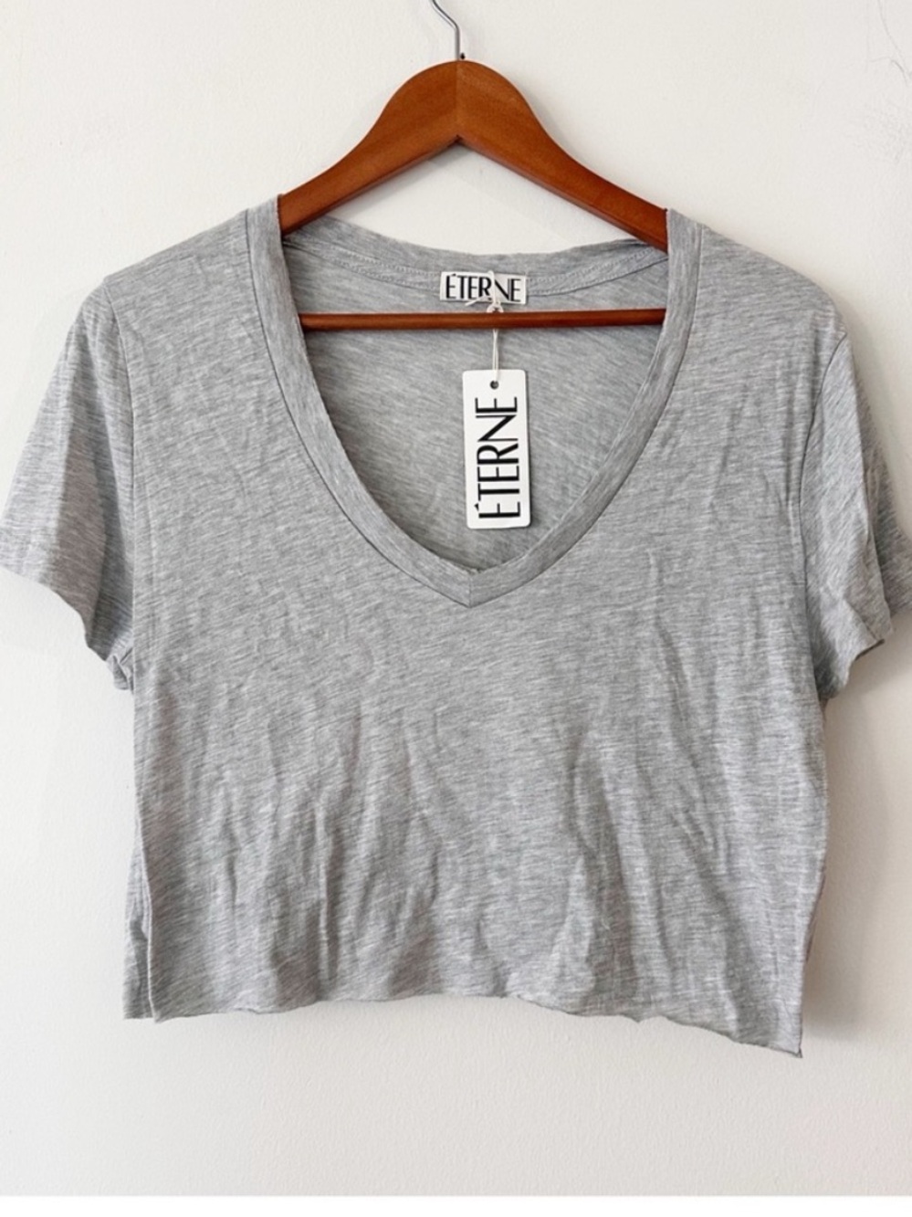 Eterne Light Grey V-Neck Cropped Tee